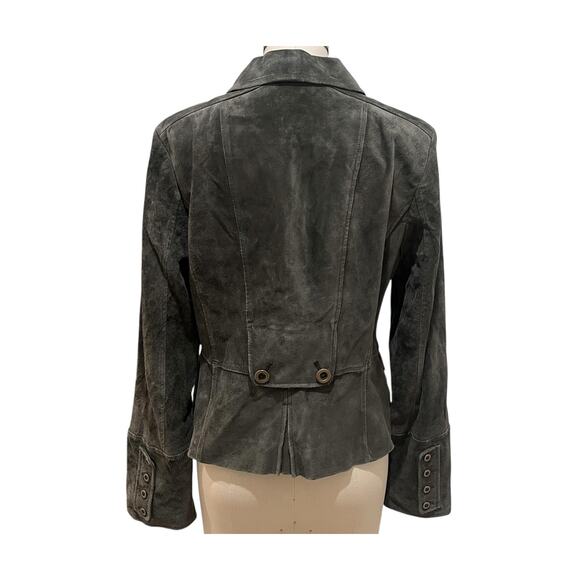 Ann Taylor Loft Jacket Womens 6 Green Suede Button Front Utility Moto - Picture 2 of 7